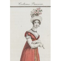 Moda ok 1813 roku.  Wg. Horace Vernet'a, Costumes Parisiens. Nr. 52. Barwny miedzioryt.  